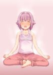  closed_eyes dripping hot idolmaster idolmaster_cinderella_girls koshimizu_sachiko pink_background short_hair sitting sketch sleeveless sweat sweating_profusely wet wet_shirt white_shirt yoga yoga_pants 