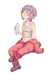  1girl boots eyes_closed hairpin holding idolmaster koshimizu_sachiko looking_up navel purple_hair red_pants simple_background sleeveless_shirt sleveless sweat sweating_profusely tired watercraft wet wet_clothes white_background 