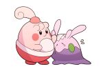  bandaid black_eyes blush_stickers closed_eyes commentary_request egg flying_sweatdrops goomy happiny headpat jaho pokemon pokemon_(creature) simple_background standing teardrop white_background 