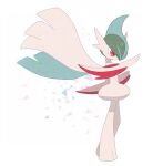  blade chromatic_aberration closed_mouth colored_skin commentary_request full_body gallade green_hair jaho mega_gallade mega_pokemon pokemon pokemon_(creature) red_eyes solo standing white_background white_skin 
