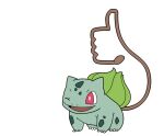  ;d bright_pupils bulbasaur commentary_request fangs jaho no_humans one_eye_closed open_mouth pink_eyes plant pokemon pokemon_(creature) simple_background smile solo thumbs_up tongue vines white_background white_pupils 