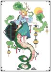 1girl antlers blonde_hair closed_mouth dragon_horns dragon_tail highres horns ideolo kicchou_yachie long_tail one_eye_closed red_eyes short_hair solo tail touhou turtle_shell