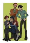  1girl 4boys absurdres beard black_hair blue_eyes brother_and_sister brothers crossed_arms facial_hair father_and_daughter father_and_son goatee green_eyes hat highres ike_broflovski jacket kyle_broflovski military military_hat military_uniform multiple_boys mustache older orange_jacket peaked_cap redhead short_hair siblings skirt south_park south_park:_post_covid spoilers stan_marsh sweater uniform yamaka 