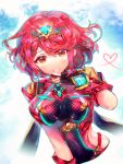  bangs black_gloves breasts chest_jewel earrings fingerless_gloves gloves jewelry lapia large_breasts pyra_(xenoblade) red_eyes red_shorts redhead short_hair short_shorts shorts swept_bangs thigh-highs tiara xenoblade_chronicles xenoblade_chronicles_(series) xenoblade_chronicles_2 
