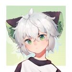  1boy absurdres animal_ears blush cat_boy cat_ears child green_background green_eyes highres looking_at_viewer luoxiaohei paki2000 portrait shadow short_hair solo the_legend_of_luo_xiaohei white_hair 