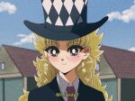  1980s_(style) 1girl bangs blonde_hair checkered_clothes closed_mouth clouds cloudy_sky collared_shirt curly_hair film_grain formal genderswap genderswap_(mtf) grey_eyes highres jojo_no_kimyou_na_bouken light_smile long_hair necktie outdoors parted_bangs phantom_blood portrait ren_ayume retro_artstyle robert_e._o._speedwagon scar scar_on_face shiny shiny_hair shirt sky solo subtitled suit white_shirt 