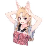  1girl alternate_costume bangs blonde_hair blush bunny_pose drill_hair eyebrows_visible_through_hair highres miura_yumiko ponkan_8 simple_background solo white_background yahari_ore_no_seishun_lovecome_wa_machigatteiru. 