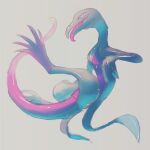  black_eyes blurry commentary_request full_body grey_background no_humans open_mouth pecohophop pokemon pokemon_(creature) salazzle shiny shiny_skin solo tongue tongue_out 