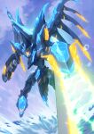 arm_blade clouds energy energy_cannon floating gamiani_zero glowing highres horns mark_alles mecha no_humans sky solo soukyuu_no_fafner spikes water weapon wings 