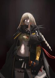  1girl absurdres alcohol artist_name bangs black_cloak black_eyepatch black_skirt blonde_hair blood blood_on_clothes blood_on_face bottle braid breasts cloak closed_mouth dated eyebrows_visible_through_hair eyepatch feet_out_of_frame girls_frontline hair_between_eyes highres holding holding_bottle jack_daniel&#039;s long_hair looking_away m16a1_(girls&#039;_frontline) multicolored_hair navel regenerate-x shirt simple_background skirt solo standing torn_clothes torn_shirt whiskey yellow_eyes yellow_shirt 