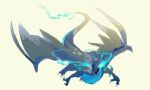  blue_fire bright_pupils charizard claws commentary_request fire full_body looking_down mega_charizard_x mega_pokemon no_humans open_mouth pecohophop pokemon pokemon_(creature) red_eyes sharp_teeth solo teeth white_pupils 