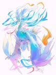  blue_eyes blue_fire claws commentary_request fire looking_down no_humans open_mouth pecohophop pokemon pokemon_(creature) reshiram solo white_background white_fur 