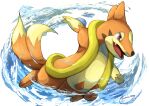  brown_eyes commentary_request fang floatzel highres looking_down no_humans open_mouth pokemon pokemon_(creature) signature solo tanpakuroom toes tongue water 