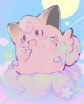  :d blush_stickers clefairy clouds commentary_request happy honepink looking_up no_humans open_mouth pokemon pokemon_(creature) sitting smile solo star_(symbol) 