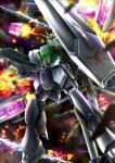  absurdres char&#039;s_counterattack fin_funnels from_above green_eyes gundam highres i820 looking_ahead mecha mobile_suit no_humans nu_gundam portrait science_fiction shield solo v-fin 