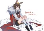  animal_ear_fluff animal_ears arknights black_footwear black_shorts blue_eyes brown_hair brown_vest cape closed_mouth commentary_request crown dated fur-trimmed_cape fur_trim highres kneehighs knees_up loafers long_hair long_sleeves looking_at_viewer mini_crown molu_stranger ponytail rabbit_ears red_cape shirt shoes short_shorts shorts sitting striped striped_vest translation_request vertical-striped_vest vertical_stripes vest white_background white_legwear white_shirt 
