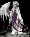  1girl aoiueo12 braid feathered_wings french_braid hand_on_own_face highres kishin_sagume red_eyes single_wing solo tagme touhou white_hair white_wings wings 