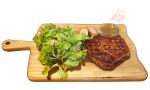  baoko cutting_board food food_focus highres lettuce meat no_humans original sauce simple_background steak still_life vegetable white_background 