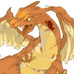  animal_focus charizard claws commentary_request dragon fangs jaggy_line looking_to_the_side lowres no_humans open_mouth orange_eyes orange_theme oyama_yoihaya pokemon pokemon_(creature) simple_background sketch skin_fangs solo tongue upper_body white_background 