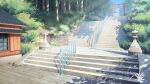 bush no_humans original outdoors railing scenery shadow signature sky stairs stone_lantern sunlight torii tree xingzhi_lv 