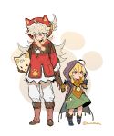  1boy 1girl absurdres animal_ears artist_name blonde_hair boots cosplay costume_switch cwilocky genshin_impact gloves grey_hair highres hood hoodie klee_(genshin_impact) long_hair razor_(genshin_impact) red_eyes size_difference 