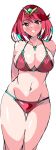  1girl absurdres bangs breasts chest_jewel enpe highres large_breasts pyra_(xenoblade) red_eyes redhead short_hair simple_background solo swept_bangs swimsuit white_background xenoblade_chronicles_(series) xenoblade_chronicles_2 