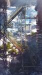  architecture blue_sky branch building city cityscape clouds commentary_request highres no_humans original overgrown railing scaffolding scenery shadow signature sky stairs tree waisshu_(sougyokyuu) 