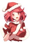  1girl absurdres bangs breasts earrings hat highres jewelry large_breasts pyra_(xenoblade) red_eyes redhead risumi_(taka-fallcherryblossom) santa_costume santa_hat short_hair simple_background solo swept_bangs white_background xenoblade_chronicles_(series) xenoblade_chronicles_2 