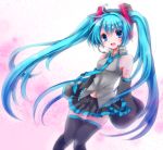  ahoge aqua_eyes aqua_hair boots detached_sleeves efu hatsune_miku headphones headset long_hair navel skirt smile solo thigh-highs thigh_boots thighhighs twintails very_long_hair vocaloid zettai_ryouiki 