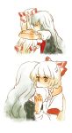  friends fujiwara_no_mokou hug kamishirasawa_keine meeko multiple_girls tears touhou 