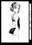  ass competition_swimsuit flat_chest looking_back monochrome one-piece_swimsuit original solo swimsuit tk4 twintails viewfinder 