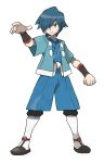  blue_eyes blue_hair fist hayato_(pokemon) highres nintendo official_art pokemon short_hair simple_background solo 