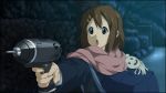  brown_hair drill hand_drill hirasawa_yui k-on! lowres mizuki_makoto parody short_hair solo suzumiya_haruhi_no_shoushitsu suzumiya_haruhi_no_yuuutsu tools 