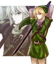  blue_eyes hat link pointy_ears solo suzuno_(kazahanasu) suzuno_(pixiv) sword the_legend_of_zelda weapon zoom_layer 