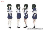  character_sheet curly_hair green_eyes huke matsuo_yuusuke official_art production_art school_uniform serafuku short_hair takanashi_yomi turnaround 