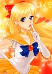  aino_minako bishoujo_senshi_sailor_moon blonde_hair blue_eyes bow heart kiss long_hair miniskirt sailor_venus 