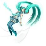  aqua_eyes aqua_hair boots hatsune_miku long_hair nanami_(artist) necktie skirt solo thigh-highs thigh_boots thighhighs twintails very_long_hair vocaloid zettai_ryouiki 