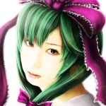  cielo_(zaki) cielozaki close-up face green_hair kagiyama_hina photorealistic portrait realistic simple_background touhou 