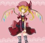  arm_warmers blonde_hair bow flandre_scarlet frills hat red_eyes ribbon shirofox side_ponytail smile striped striped_legwear striped_thighhighs thigh-highs thighhighs touhou wings 