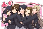  black_eyes black_hair blonde_hair brown_eyes brown_hair closed_eyes hirasawa_yui k-on! kotobuki_tsumugi long_hair nakano_azusa paprika_(artist) queue school_uniform short_hair tainaka_ritsu twintails vulcan_salute wink 