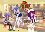  alternate_costume bat_wings black_legwear blue_eyes blush book boots bow braid cafe cooking enmaided falling frying_pan hair_bow hong_meiling hood izayoi_sakuya leaning_forward long_hair maid maid_headdress mary_janes multiple_girls patchouli_knowledge pia_carrot_e_youkoso!! purple_eyes red_eyes remilia_scarlet ribbon shoes short_hair thighhighs touhou twin_braids twintails very_long_hair white_legwear wings yellow_legwear yo-chaosangel zettai_ryouiki 