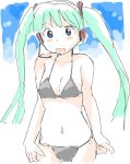  awatake_takahiro bikini blush green_hair hatsune_miku swimsuit twintails vocaloid 
