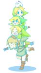  black_eyes blonde_hair chicken earrings gloves hat jewelry link lip_(coco) multiple_persona nintendo pointy_ears smile the_legend_of_zelda time_paradox toon_link young_link 