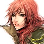  final_fantasy_xiii green_eyes gurozuki lightning_farron lips long_hair red_hair redhead solo 