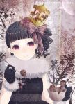  bow cup earrings gloves hair_bow hair_ornament jewelry mirusa original purple_eyes side_ponytail solo violet_eyes 