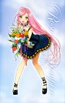  blush bouquet flower green_eyes highres long_hair pink_hair rosario+vampire very_long_hair 