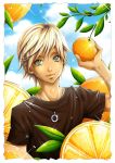  bishounen blonde_hair dark_skin green_eyes oranges 