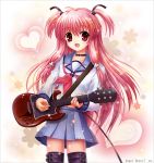  belt chocolat choker guitar heart instrument long_hair pink_eyes pink_hair school_uniform serafuku short_twintails solo thigh_strap twintails yui_(angel_beats!) 