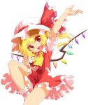  blonde_hair fang flandre_scarlet hat ponytail red_eyes shin_(nsb-s) short_hair side_ponytail solo touhou wings 