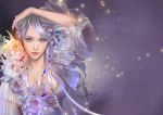  breasts dress feimo flower lips long_hair original purple_hair silver_hair solo 